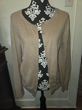 LOFT Gold Shimmer Button-Front Cardigan